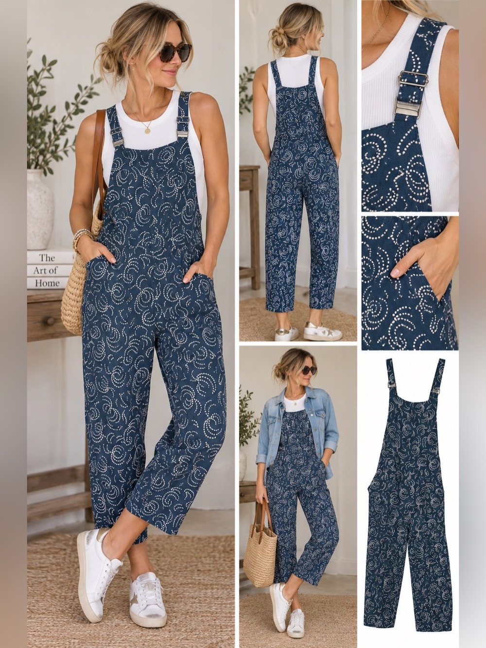 Anthropologie Maeve Tidal Jumpsuit Navy Abstract Print Overalls Size Medium